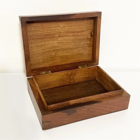 Vintage Wooden Wood Keepsake Storage Trinket Jewelry Box with Gold Inlay - Picture 5 of 11